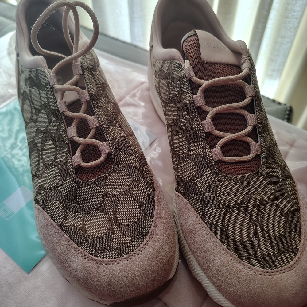 Coach Signature Slip-On Sneakers in Beige and Dusty Pink